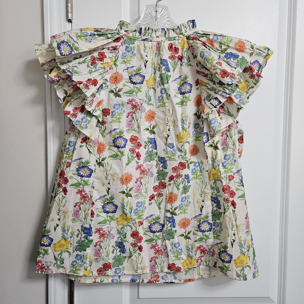 Entro Top Womens M White Floral Ruffle Cap Sleeve Cotton Blouse Boho Cottagecore - Picture 10 of 10